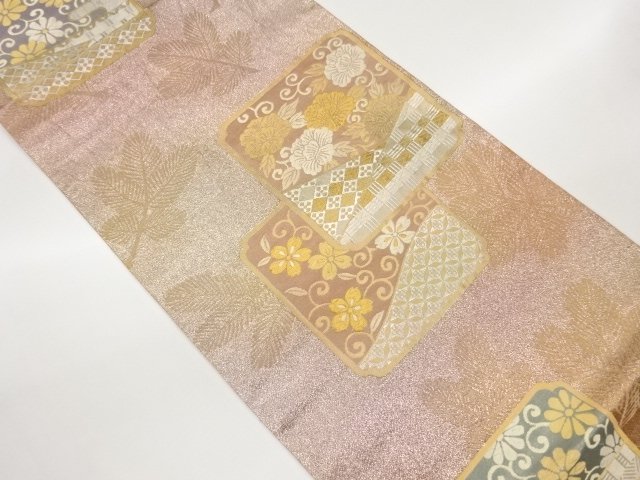 JAPANESE KIMONO / FUKURO OBI / WOVEN ARABESQUE FLOWER & YOUNG PINE 
